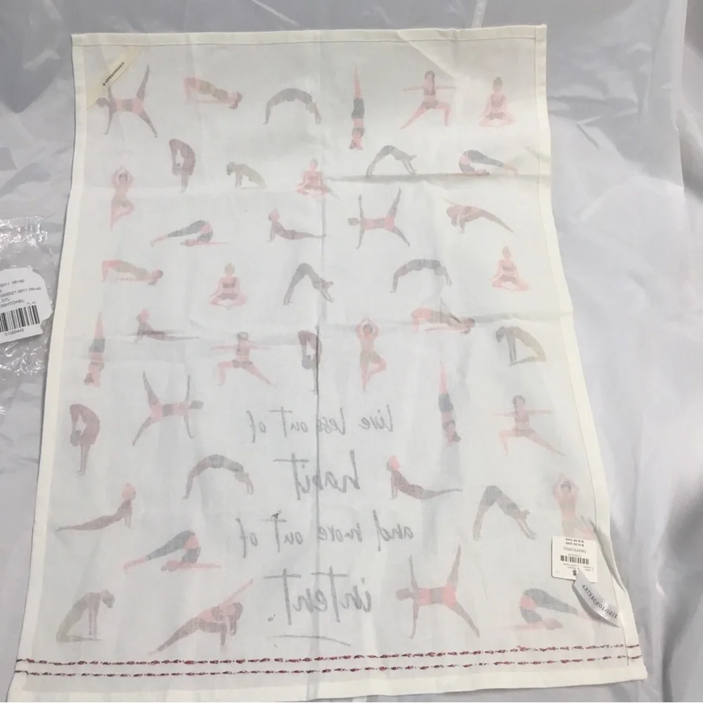 Anthropologie Yoga Pose DISHTOWEL Embroidered Trim Live With Intent Cotton NWT